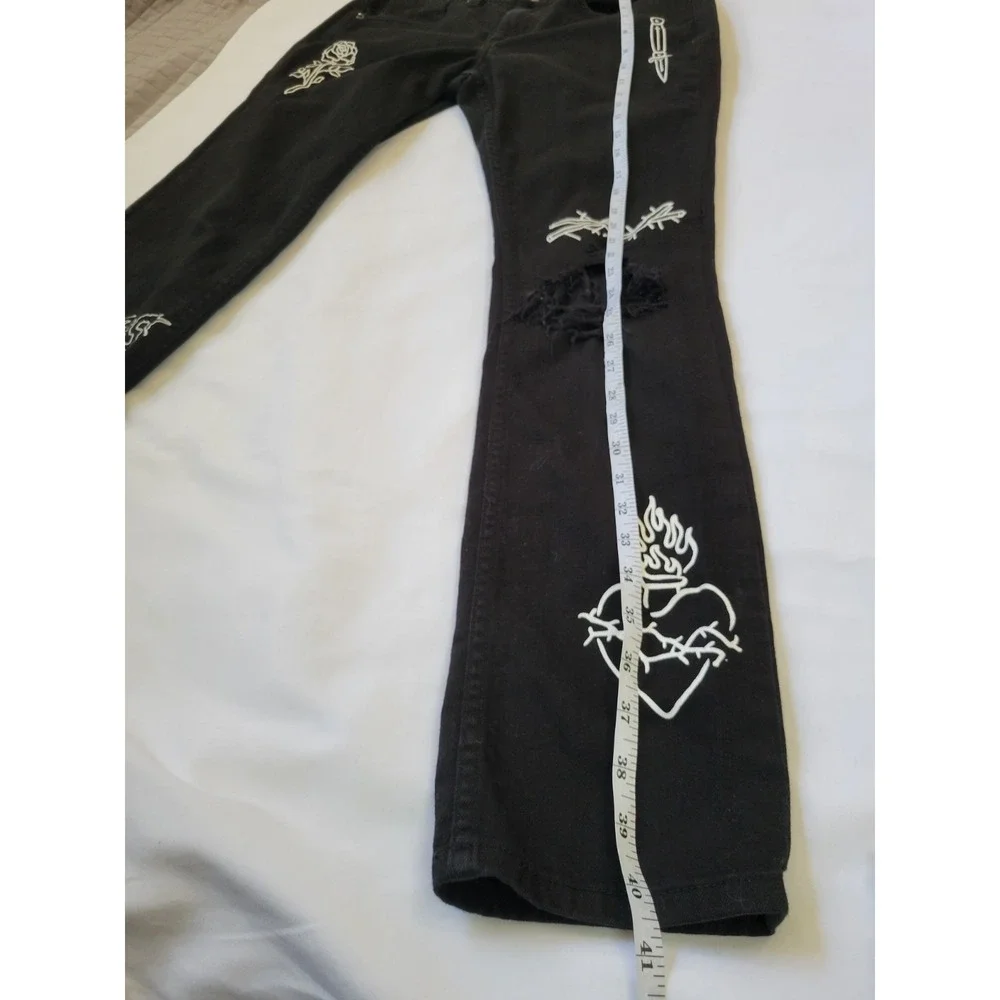 Broken Promises Jeans Men's Size 32 Black Gothic Emo Cobra Rose Ripped Denim Tat